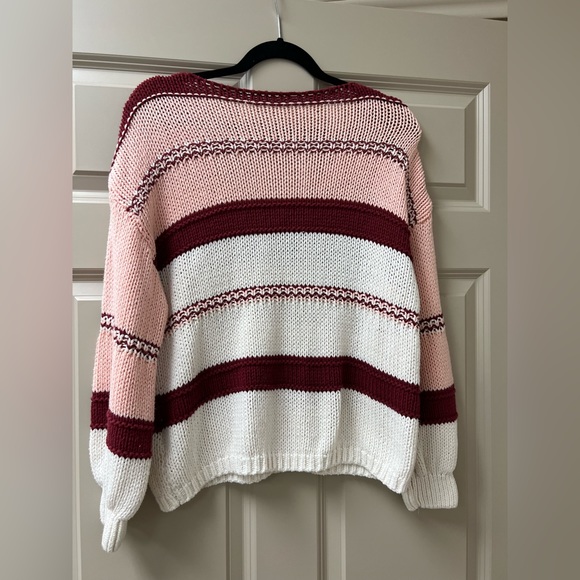 Size small super cute v neck pink and burgandy /white striped sweater. - Picture 4 of 4